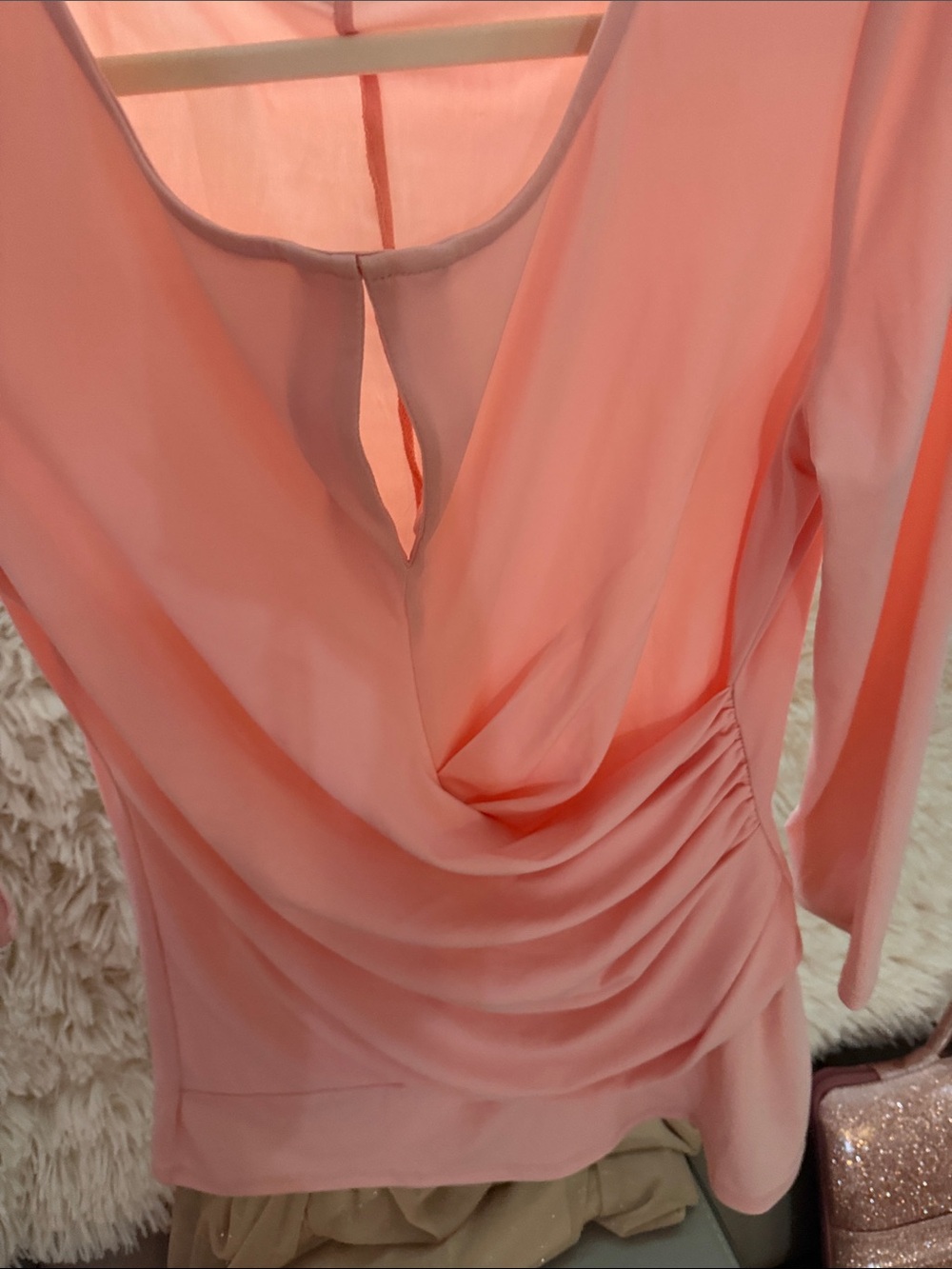 Long-Sleeve Pink Draped Wrap-Style Dress